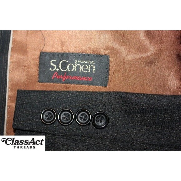 S Cohen 2 Piece Suit Mens Black Striped 3 Btn Wool Performance 43R Pleated 34 W - Picture 11 of 11